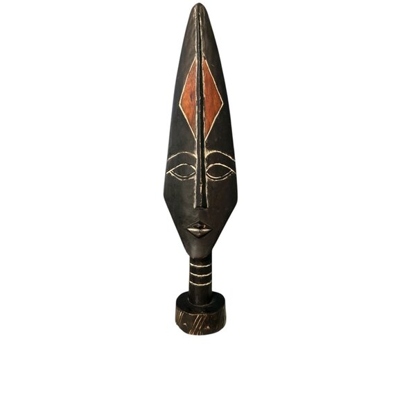 African Ghana Tribal Wood Face Carving Sculpture Handcrafted Decor Vntg Art - Picture 1 of 7